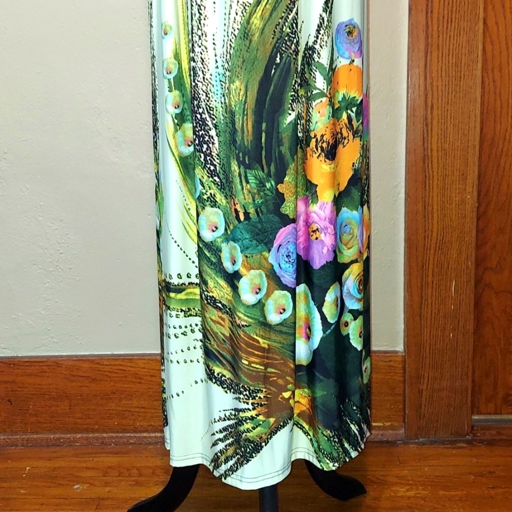 NWT Women's Morefeel Floral Abstract Empire Waist Matte Jersey Maxi Dress - Picture 9 of 12